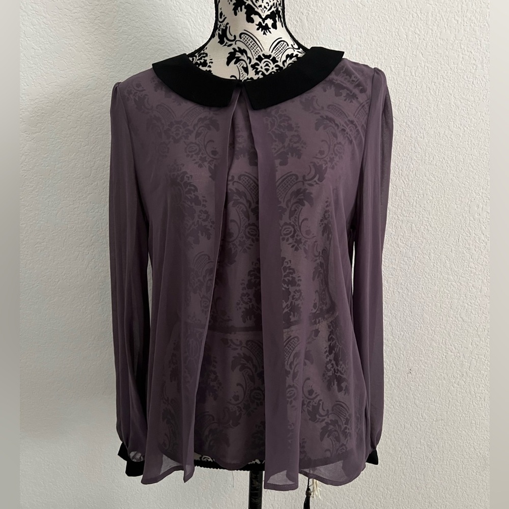 Potter's Pot Purple Sheer Blouse with Black Details medium